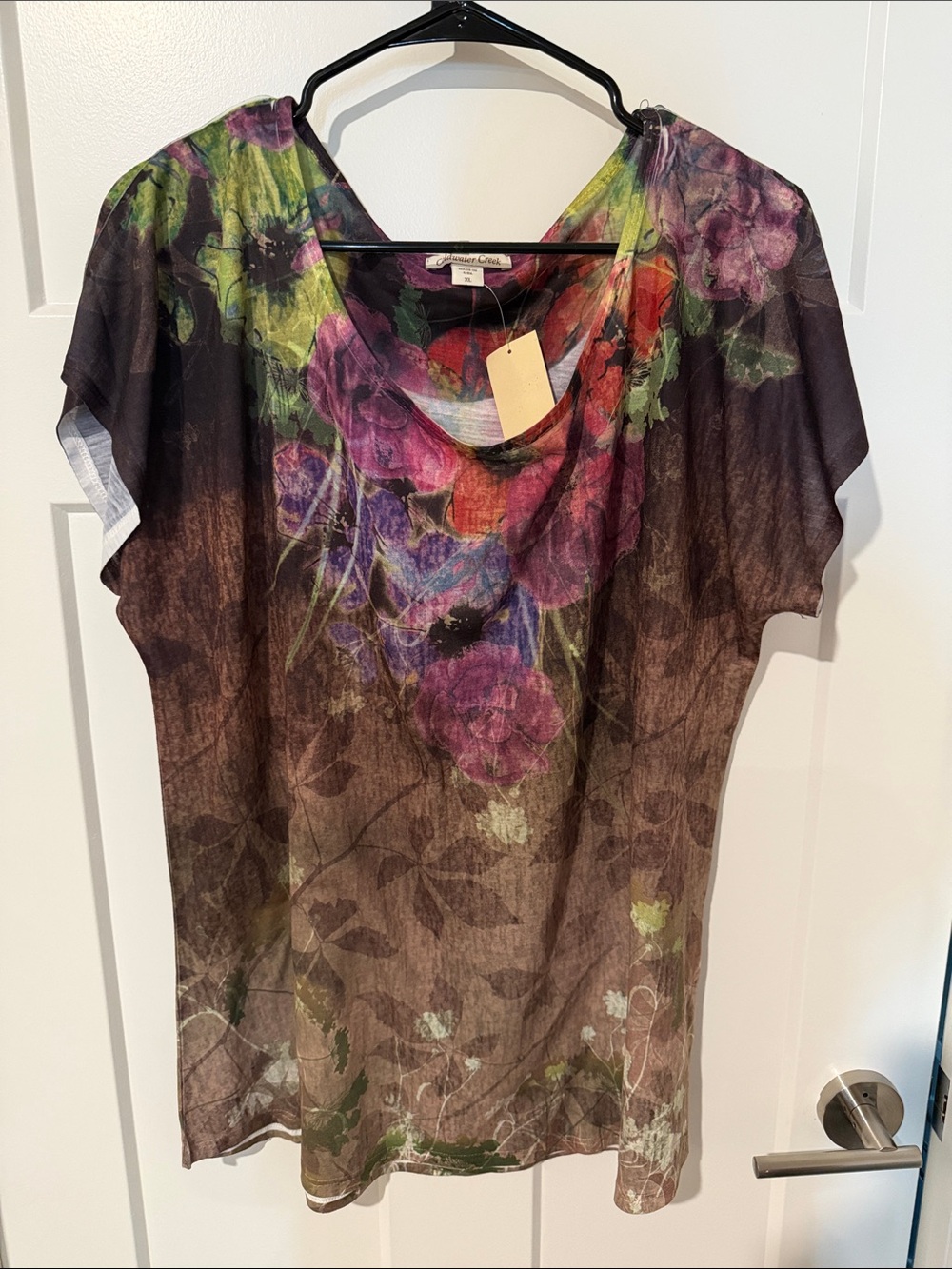 NWT Floral Print Short Sleeve Women's Top - Purple & Green
